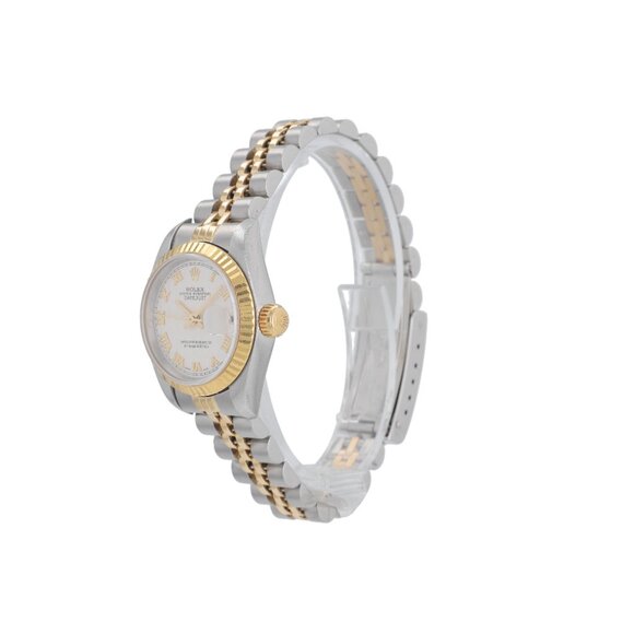 Rolex Ladies Datejust 26mm Two-Tone Ivory Pyramid Dial Fluted Jubilee 69173 main image 4